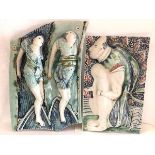 Lorraine Fernie (b. 1941), two figural wall plaques, each in relief, polychrome glazed, with