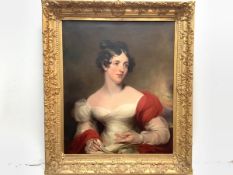Attributed to James Saxon (fl. 1795-1828), Portrait of Mrs. Russell, half-length, in a white dress