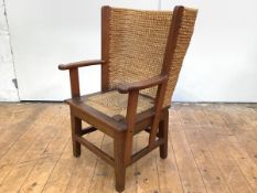 A late 19th century oak framed child's Orkney chair, attributed to David Kirkness of Kirkwall, the