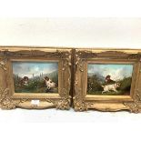 English School, Water Spaniels and Terriers, a pair of oils, each signed Blake, in gilt-