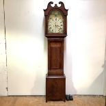 A Scottish mahogany longcase clock, 19th century, the painted arched dial signed Jas. McCulloch,