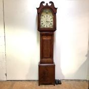 A Scottish mahogany longcase clock, 19th century, the painted arched dial signed Jas. McCulloch,