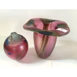 Norman Stuart Clarke (British, Contemporary), two studio glass vases; the first cylindrical with