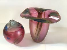 Norman Stuart Clarke (British, Contemporary), two studio glass vases; the first cylindrical with