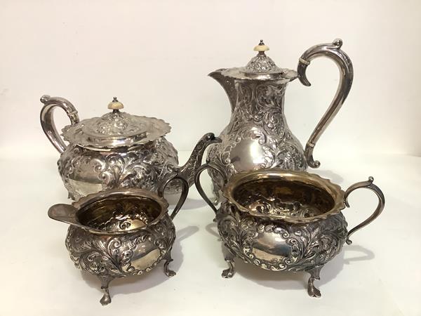 A late Victorian silver four-piece tea and coffee service, Horace Woodward & Co. Ltd, London 1900 (