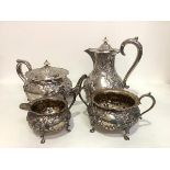 A late Victorian silver four-piece tea and coffee service, Horace Woodward & Co. Ltd, London 1900 (