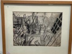 •Alasdair Gray (Scottish, 1934-2019), "Alan Fletcher's Father at the Store", pencil and charcoal,