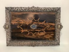 A late 19th century silver-plate mounted satinwood-inlaid calamander tray, possibly a dressing table