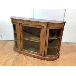 A mid-Victorian boxwood-inlaid walnut and gilt-metal mounted credenza, the breakfront top above a