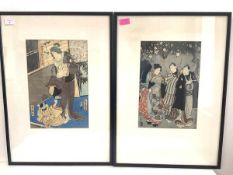 Utagawa Kunisada (Toyokuni III), a pair of woodblock prints, in inks and colours, one of three