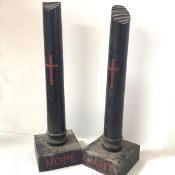 Masonic interest: a pair of painted wooden "broken" columns, one inscribed to the plinth "Hope", the