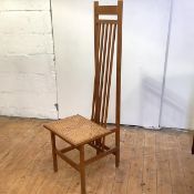Richard La Trobe Bateman RCA, an oak-framed side chair designed 1983, the rectangular back with