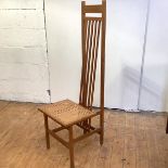 Richard La Trobe Bateman RCA, an oak-framed side chair designed 1983, the rectangular back with