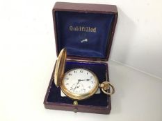 A gentleman's pocket watch, marked Swiss made (fault to clasp), in original box, marked gold