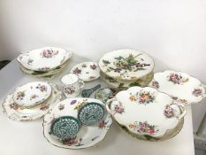 A mixed lot of china including tazzas, saucers, serving plates including Coalport, Crescent, Minton,