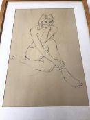 Jack Morocco DA, Seated Nude, pencil on paper, paper label verso (46cm x 30cm)