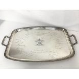 An Epns rectangular two handled presentation tray To John Darling Esq. Chairman of the Scottish