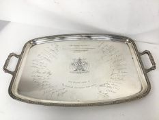 An Epns rectangular two handled presentation tray To John Darling Esq. Chairman of the Scottish