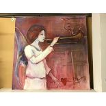 Humphrey, Angel Playing Trumpet, oil on canvas, signed bottom right (100cm x 100cm)