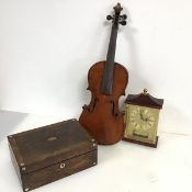 A mixed lot including a 19thc. rosewood box with mother of pearl inlay (10cm x 25cm x 18cm), a