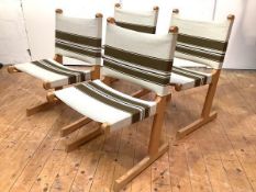 Ditte & Adrian Heath for France & Son a set of four cantilevered light oak chairs, each with striped