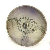 A Studio Pottery bowl, with sunburst perforated base revealing mirror behind (d.45cm)