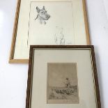 Mackintosh, Shepherd with Flock, etching (15cm x 12cm) and another reproduction print titled, Roy (