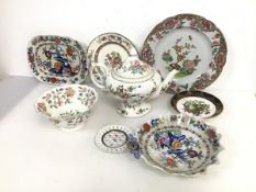 A collection of china including a 19thc Spode plate in Chinese Rose pattern (d.19cm), a Copeland &