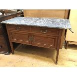 An Edwardian mahogany washstand with marble top (a/f), above two short drawers and a two door