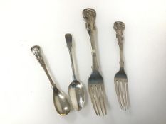 A group of early to mid 19thc. Scottish silver including two forks (largest: 19cm) and two spoons (