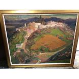 Town on a Hill in Southern Europe Landscape, oil, signed bottom right (101cm x 125cm)