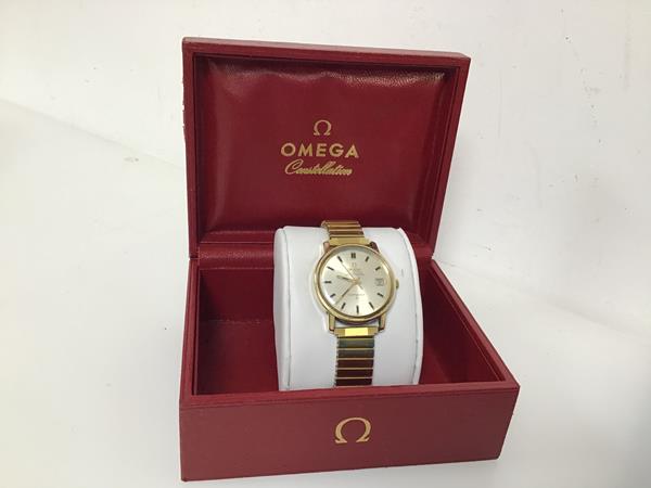 An Omega Constellation stainless steel wristwatch with Fixo-Flex strap (4cm x 10cm), complete with