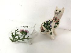 A Griselda Hill Cat, marked G. Hill Pottery to base, and a Griselda Hill Pig both with thistle