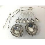 A pair of Birmingham silver pierced dishes (10cm x 8cm) (combined: 37.05g) and three pairs of Epns