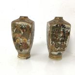A pair of Satsuma vases, with character marks and stamps to base (with alteration to rims, one