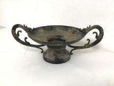 A Chinese metal censer with dragon handles (12cm x 30cm x 18cm)