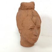 A Studio Pottery clay bust of an East Asian Male Head, stamped to interior and verso, CMV (29cm x