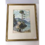 J.K. Maxton, Tree between Road and Loch, watercolour, signed bottom right (33cm x 25cm)