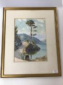 J.K. Maxton, Tree between Road and Loch, watercolour, signed bottom right (33cm x 25cm)