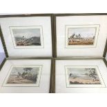 A set of four 19thc coloured prints depicting Hunting Scenes (each: 12cm x 18cm)