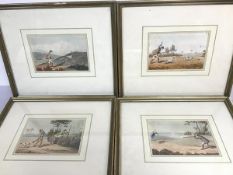 A set of four 19thc coloured prints depicting Hunting Scenes (each: 12cm x 18cm)