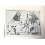Darrah Brown (?), Elderly Couple with Animals, etching, signed bottom right, framed (14cm x 19cm)