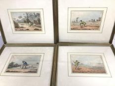 A set of four 19thc coloured prints depicting Hunting Scenes (each: 12cm x 18cm)