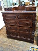An early 20thc French mahogany chest of drawers, lacking hinged mirror, fitted four drawers, with
