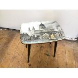 A small occasional table with a reproduction print of St Paul's Cathedral, with sailboat having