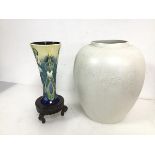 A Poole Pottery vase of urn form (27cm x 24cm) and an Old Tupton ware tulip style vase with Art