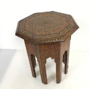 A 19thc Anglo Indian occasional low table with foliate marquetry inlay in brass and copper, on