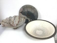 A collection of Studio Pottery including a bowl, by Rubi Delanghe, signed and paper label to base (