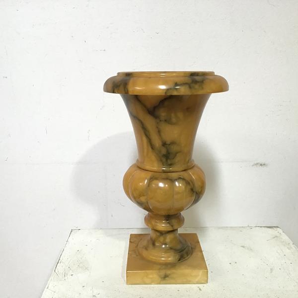 An Italian alabaster vase, with gadrooned body on square base (34cm x 21cm)