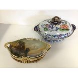 An early 19thc Davenport stone china tureen (22cm x 36cm x 25cm) together with a Japanese Noritake